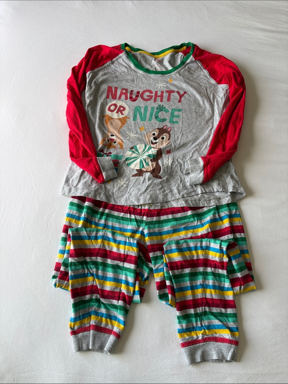 Disney Christmas Pajama Set - Red, Gray & Multicolor Stripes